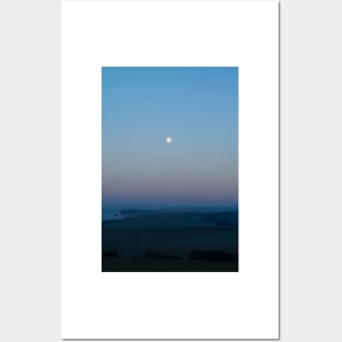 (Almost) full moon over the Sussex Downs towards Birling Gap Posters and Art